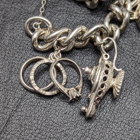 British vintage sterling silver charm bracelet 71g